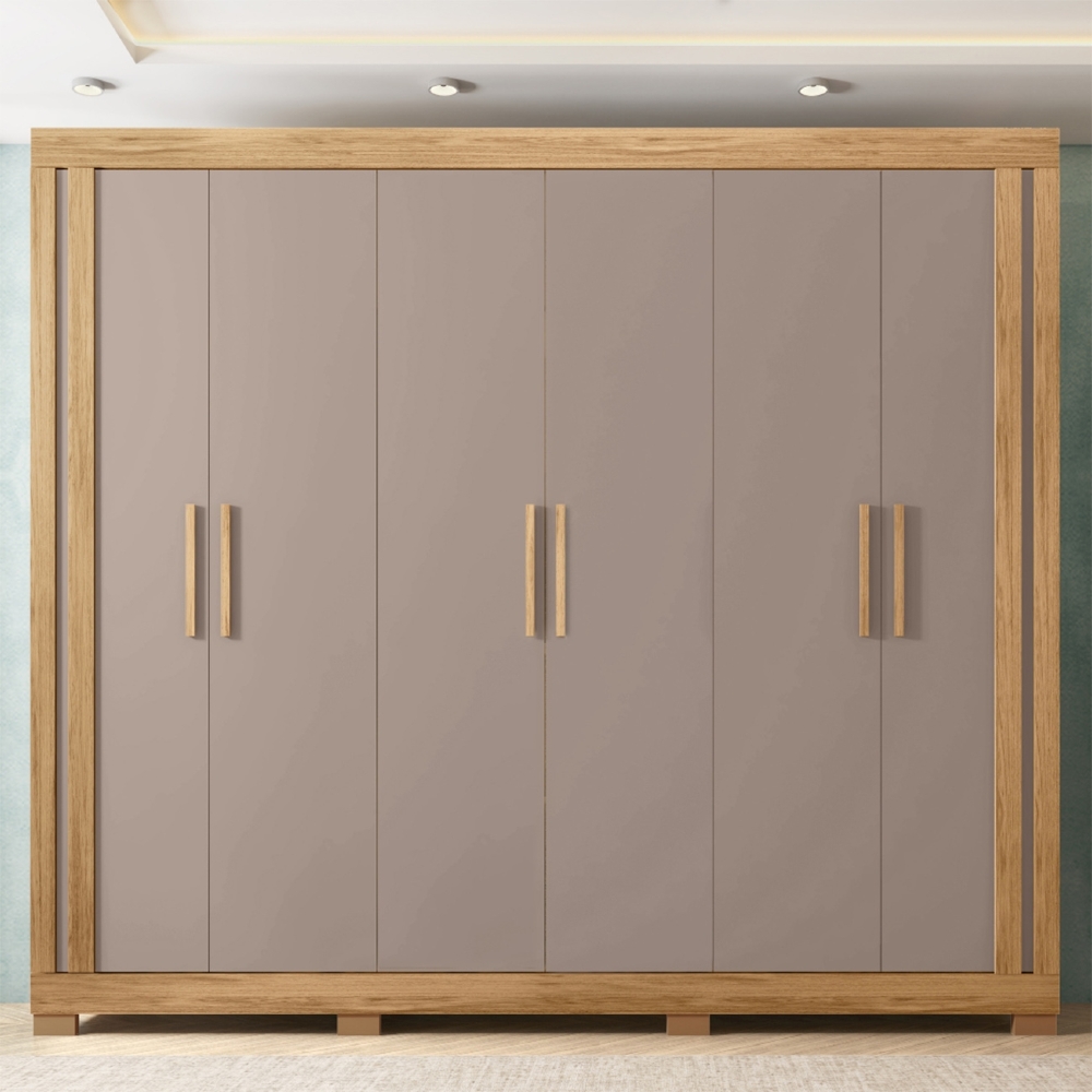 Guarda Roupa Casal 230cm Com 6 Portas Brasid Mel/Cacao C01 - Mpozenato