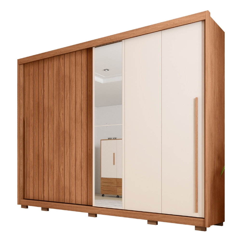Guarda Roupa Casal 245cm Com Espelho Sabin Freijó/Off C01 - Mpozenato
