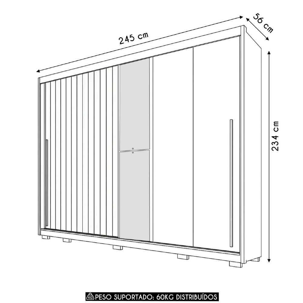 Guarda Roupa Casal 245cm Com Espelho Sabin Freijó/Off C01 - Mpozenato