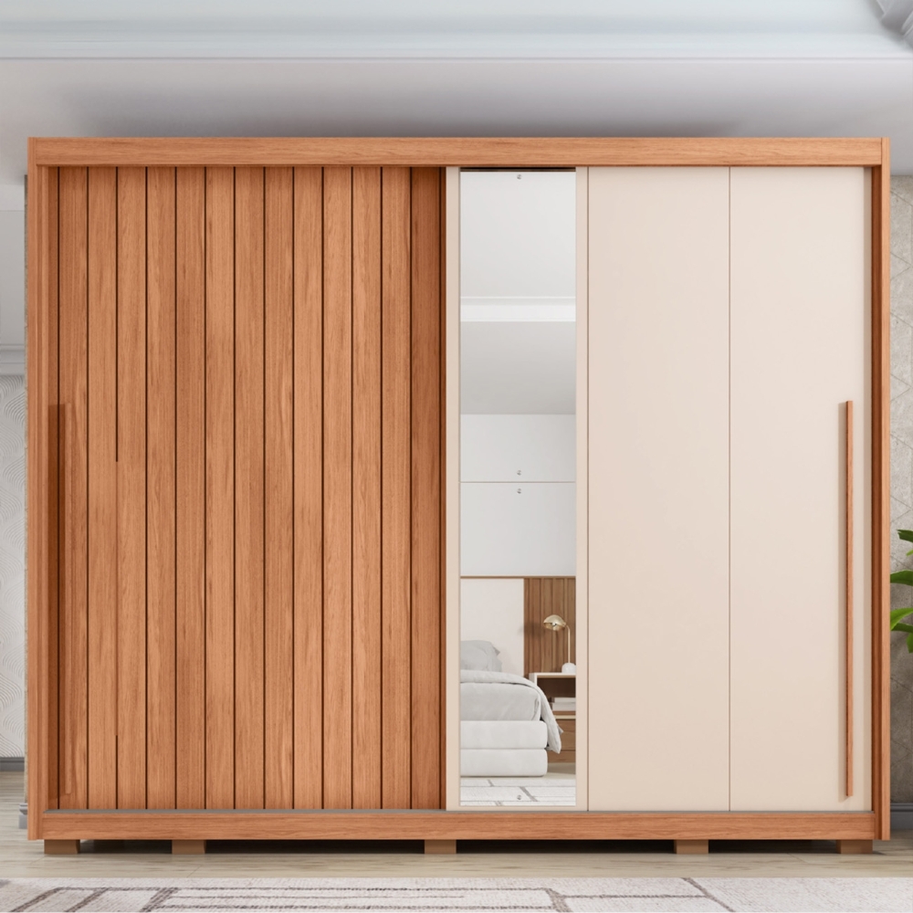 Guarda Roupa Casal 245cm Com Espelho Sabin Freijó/Off C01 - Mpozenato