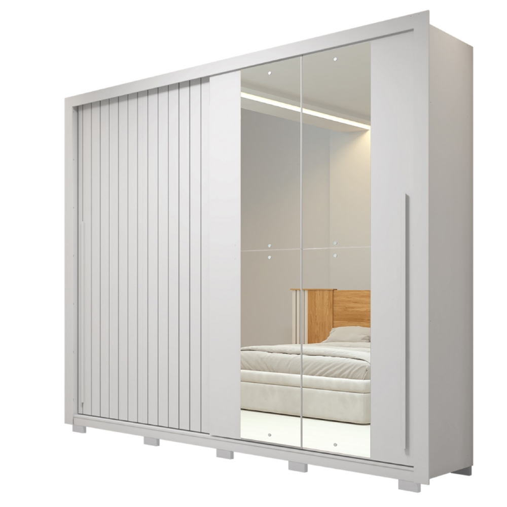 Guarda Roupa Casal 245cm Com Espelho Scipio Branco C01 - Mpozenato