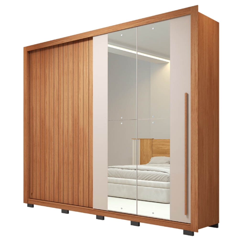 Guarda Roupa Casal 245cm Com Espelho Scipio Freijó/Off C01 - Mpozenato