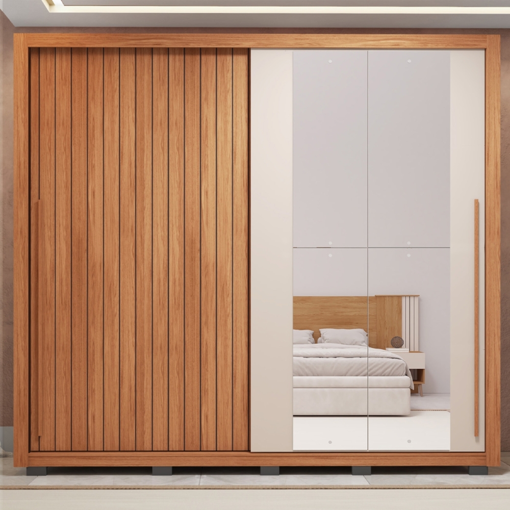 Guarda Roupa Casal 245cm Com Espelho Scipio Freijó/Off C01 - Mpozenato