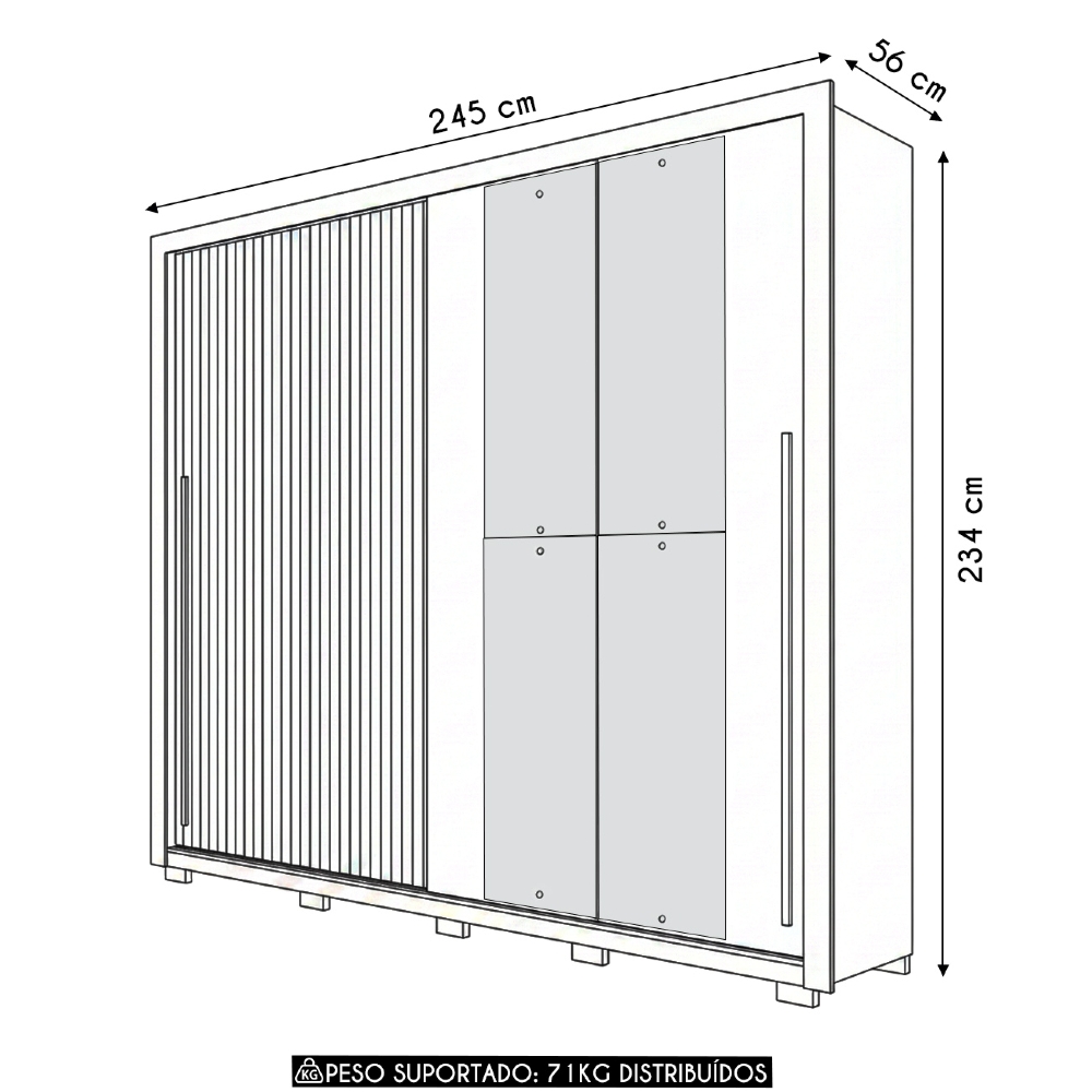 Guarda Roupa Casal 245cm Com Espelho Scipio Freijó/Off C01 - Mpozenato