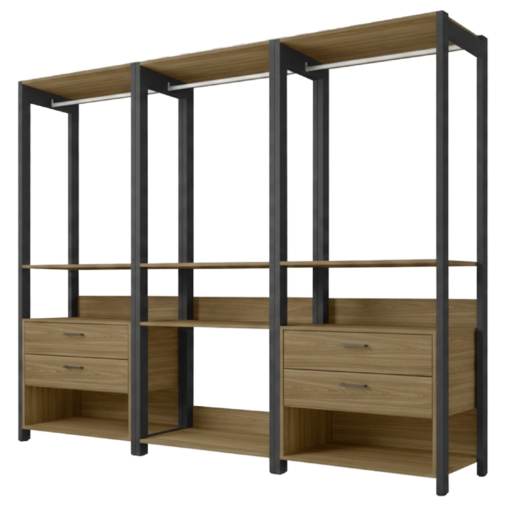 Guarda Roupa Casal Closet 219cm 4 Gavetas Una Mel/Preto C01 - Mpozenato