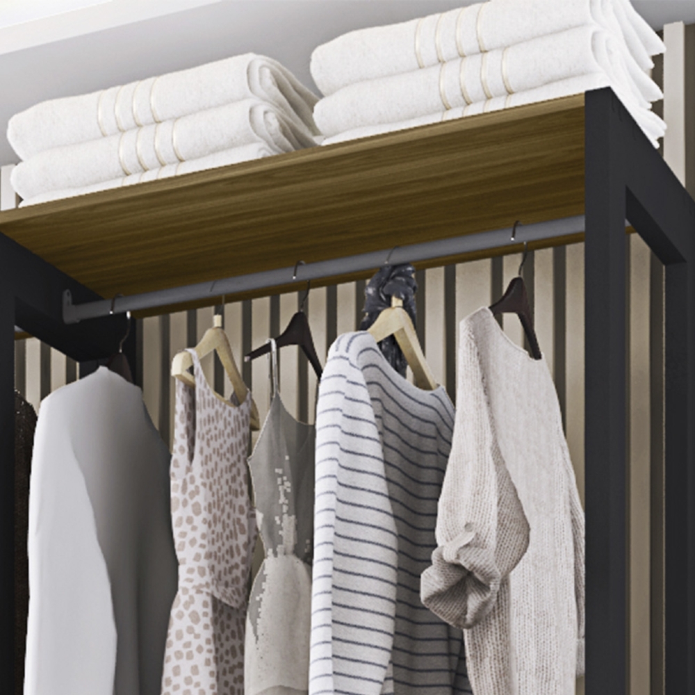 Guarda Roupa Casal Closet 219cm 4 Gavetas Una Mel/Preto C01 - Mpozenato