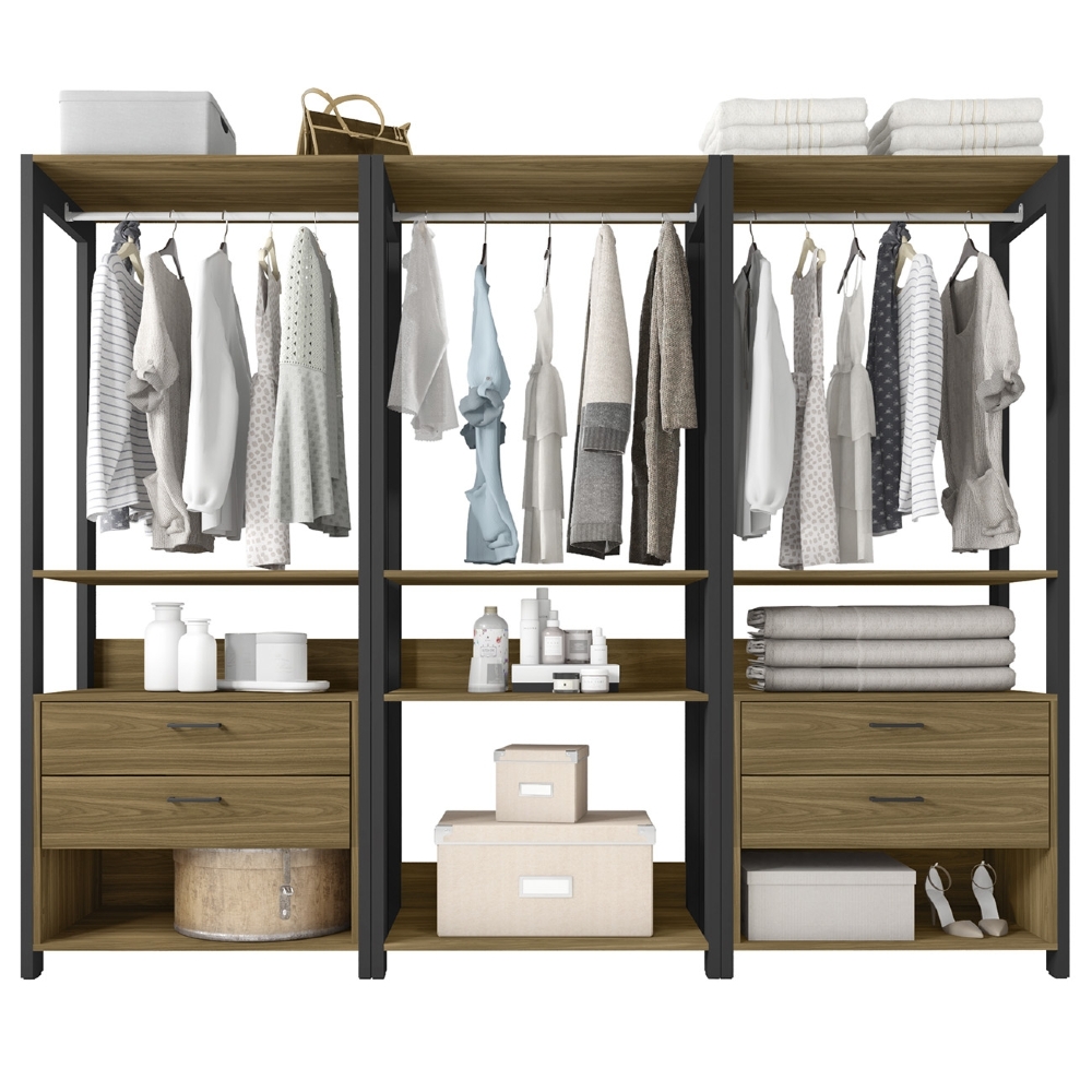 Guarda Roupa Casal Closet 219cm 4 Gavetas Una Mel/Preto C01 - Mpozenato
