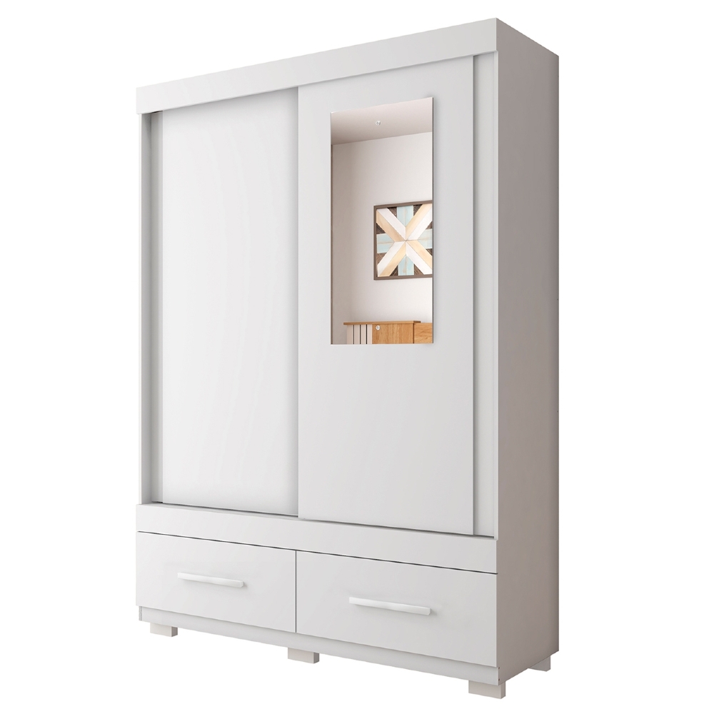 Guarda Roupa Solteiro 137cm 2 Portas Espelho Darius Branco C01 - Mpozenato