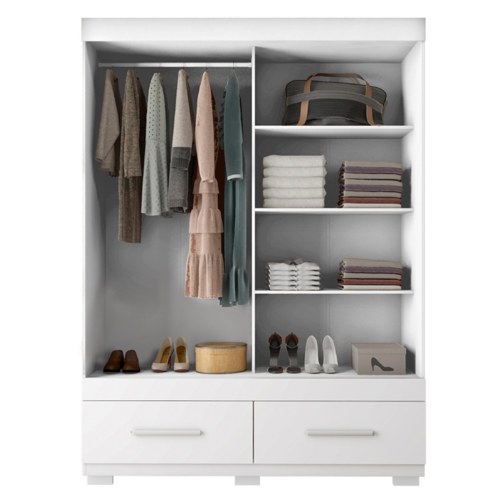 Guarda Roupa Solteiro 137cm 2 Portas Espelho Darius Branco C01 - Mpozenato