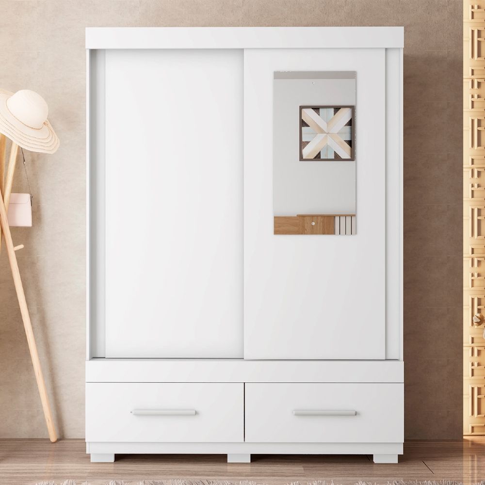 Guarda Roupa Solteiro 137cm 2 Portas Espelho Darius Branco C01 - Mpozenato