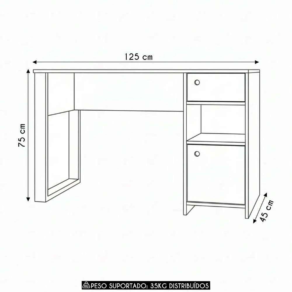 Mesa Para Computador Escrivaninha 125cm 1 Gaveta Una Mel C01 - Mpozenato
