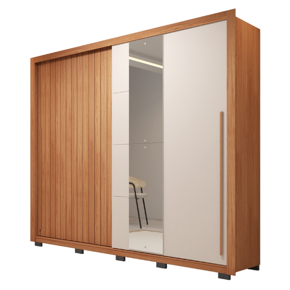 Guarda Roupa Casal 245cm 2 Portas Espelho Scipio Freijó/Off C01 - Mpozenato