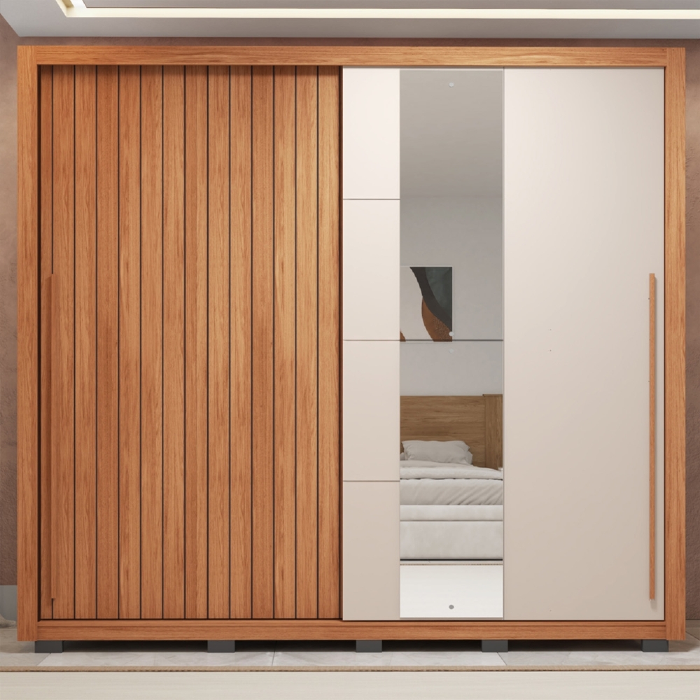 Guarda Roupa Casal 245cm 2 Portas Espelho Scipio Freijó/Off C01 - Mpozenato