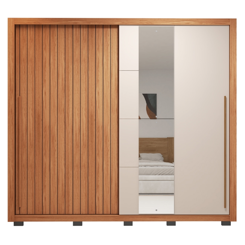 Guarda Roupa Casal 245cm 2 Portas Espelho Scipio Freijó/Off C01 - Mpozenato