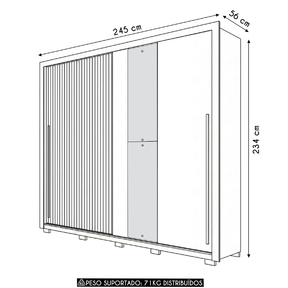 Guarda Roupa Casal 245cm 2 Portas Espelho Scipio Freijó/Off C01 - Mpozenato