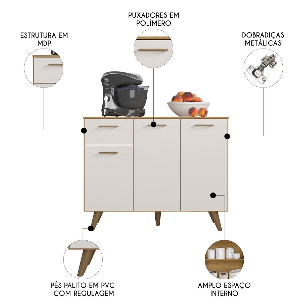 Balcão de Cozinha 105cm Amélia Freijó UV/Off Acetinado Z44  - Mpozenato