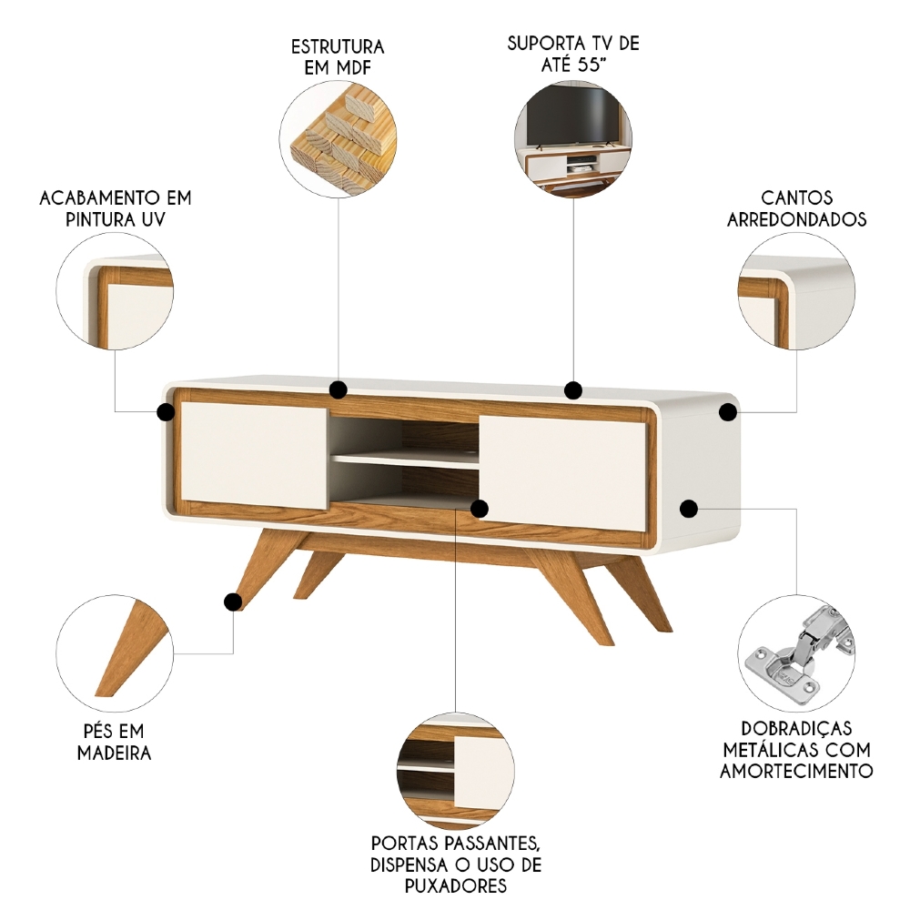 Rack TV 55 Pol 150cm Orgânico 2 Portas Cecy Off White Z56   - Mpozenato