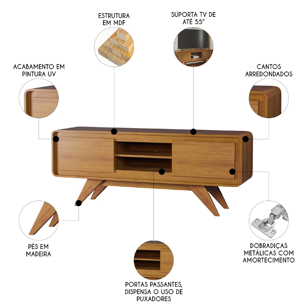 Rack TV 55 Pol 150cm Orgânico 2 Portas Cecy Nature Z56      - Mpozenato