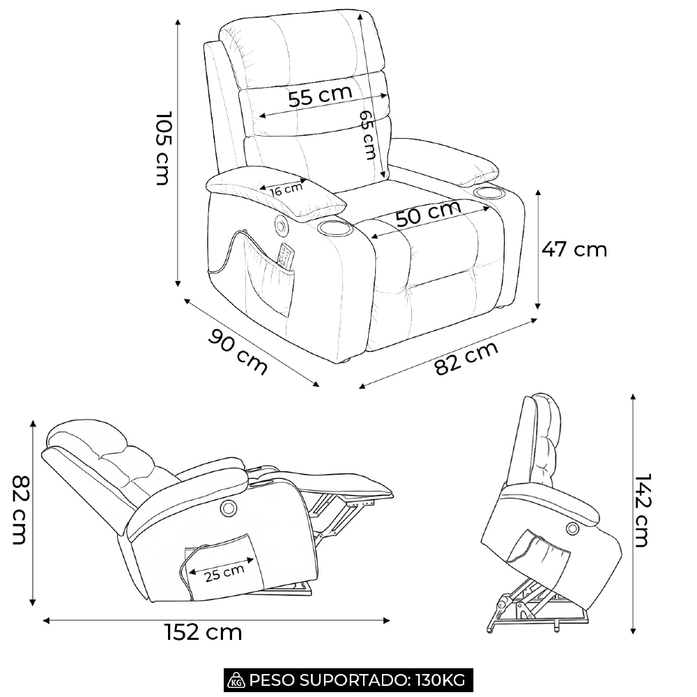Poltrona Reclinável Elétrica Lift com Elevação Niara Linho Soft Bege C01 - Mpozenato