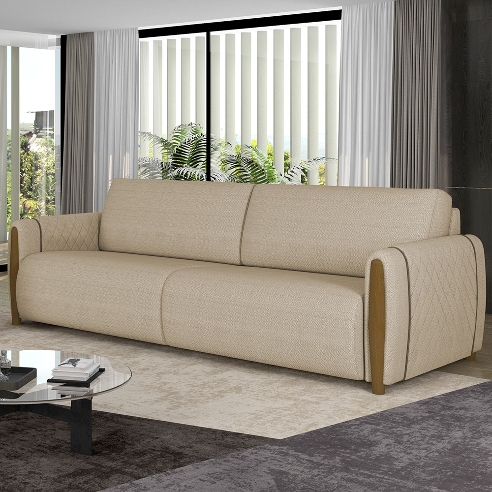 Sofá 3 Lugares 223cm Pés Madeira Amaranto Z32 Linho Areia - Mpozenato