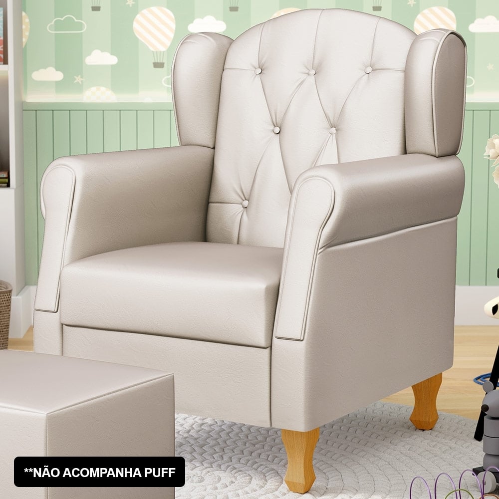 Poltrona de Amamentação com Pés de Madeira Letícia Sintético Bege - Phoenix