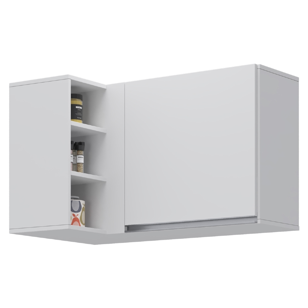 Armário Aéreo de Canto Reto Com Nicho Adega Austin Branco - Lumil