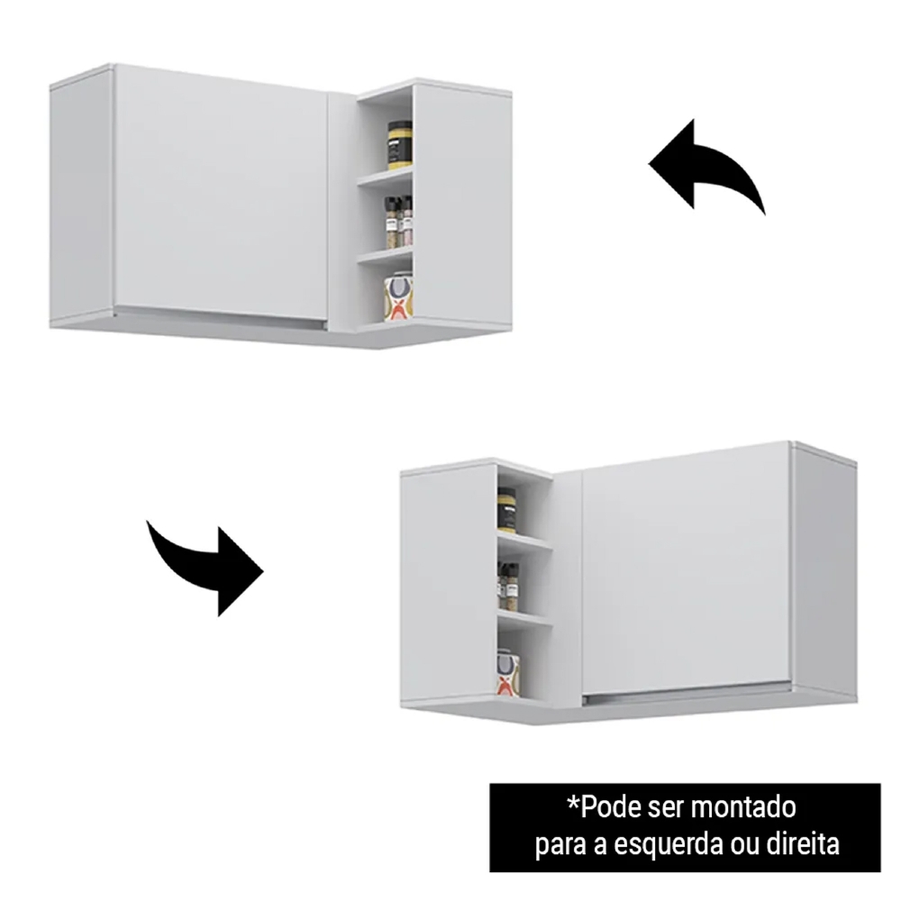 Armário Aéreo de Canto Reto Com Nicho Adega Austin Branco - Lumil