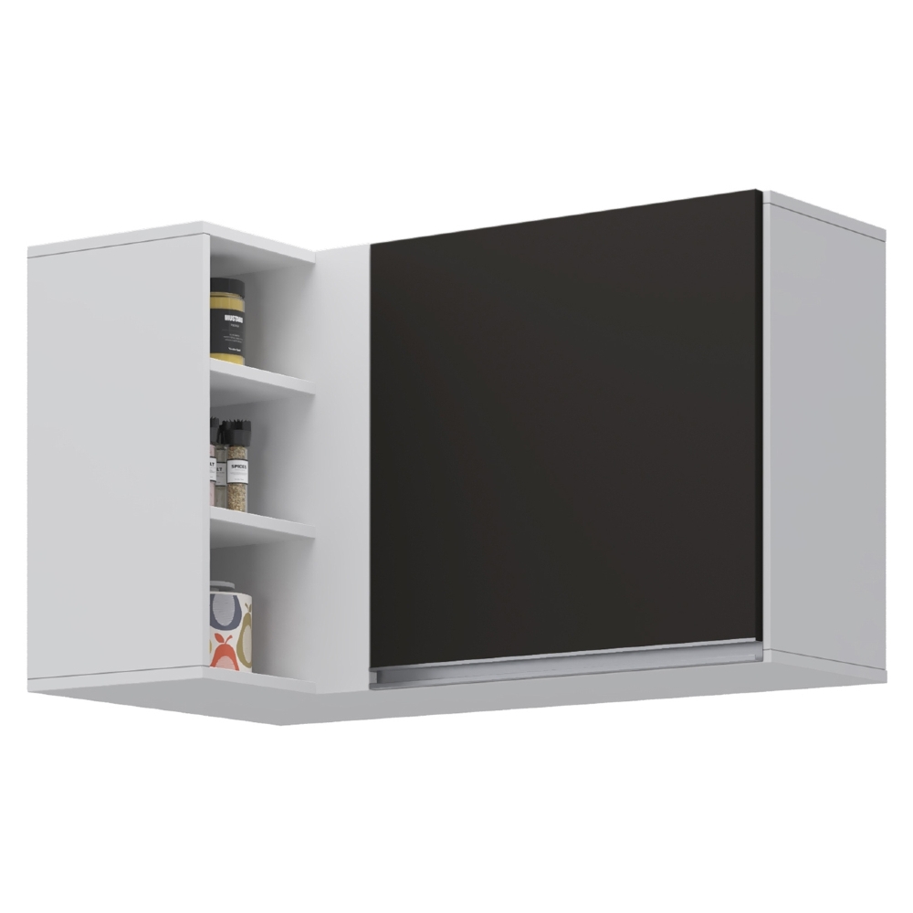 Armário Aéreo de Canto Reto Com Nicho Adega Austin Branco/Preto - Lumil