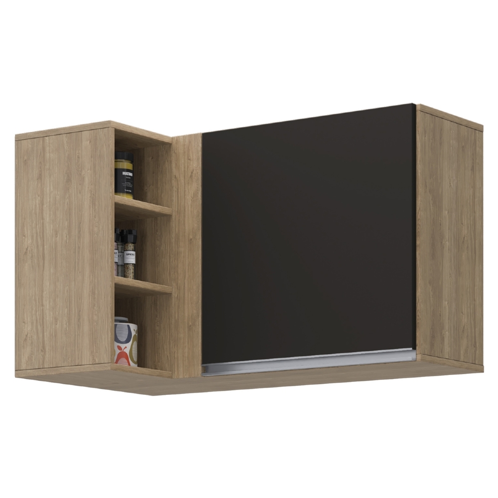 Armário Aéreo de Canto Reto Com Nicho Adega Austin Castanho/Preto - Lumil