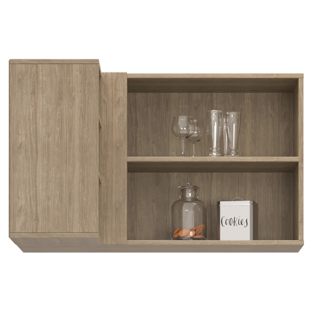 Armário Aéreo de Canto Reto Com Nicho Adega Austin Castanho/Preto - Lumil