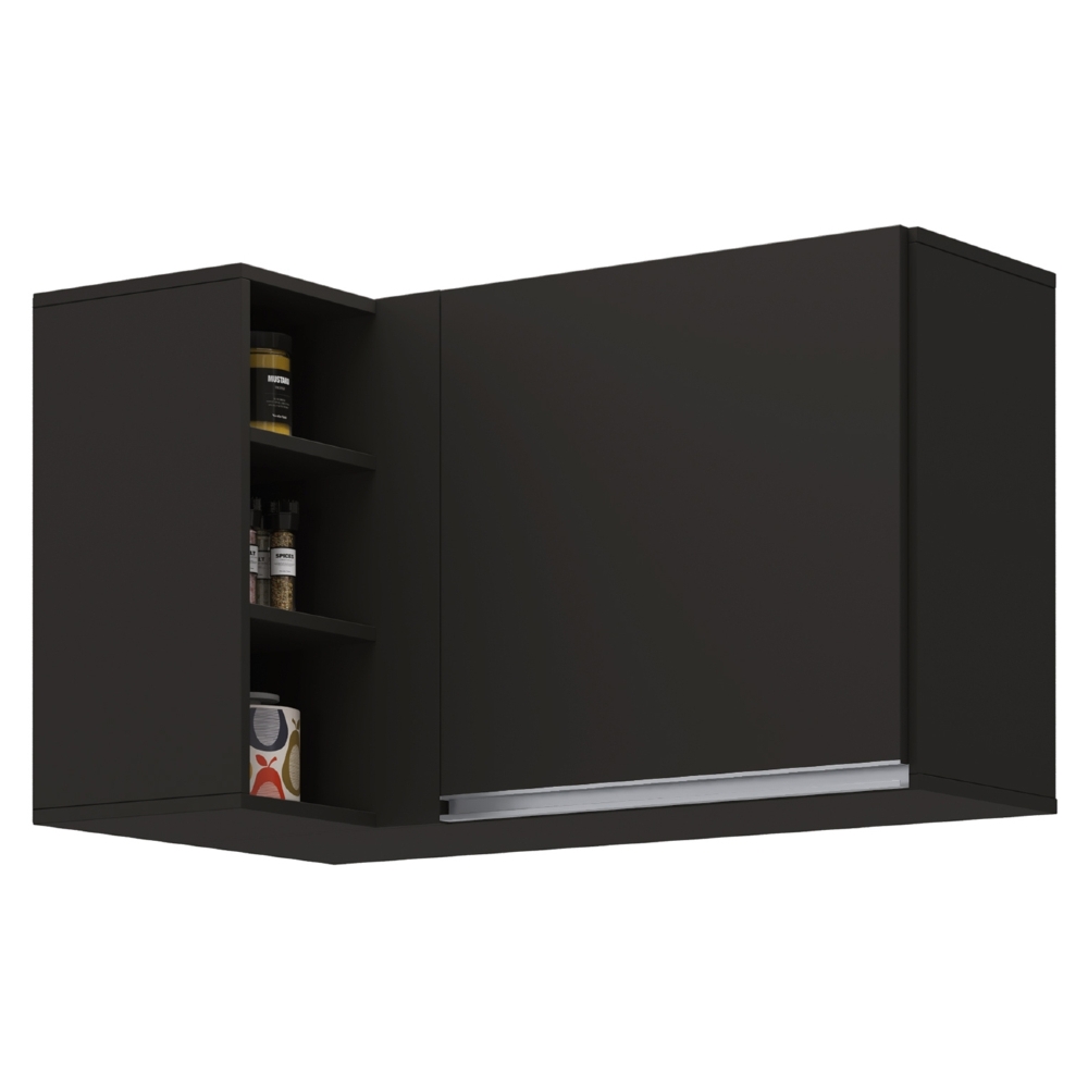 Armário Aéreo de Canto Reto Com Nicho Adega Austin Preto - Lumil