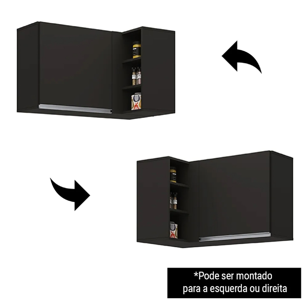Armário Aéreo de Canto Reto Com Nicho Adega Austin Preto - Lumil
