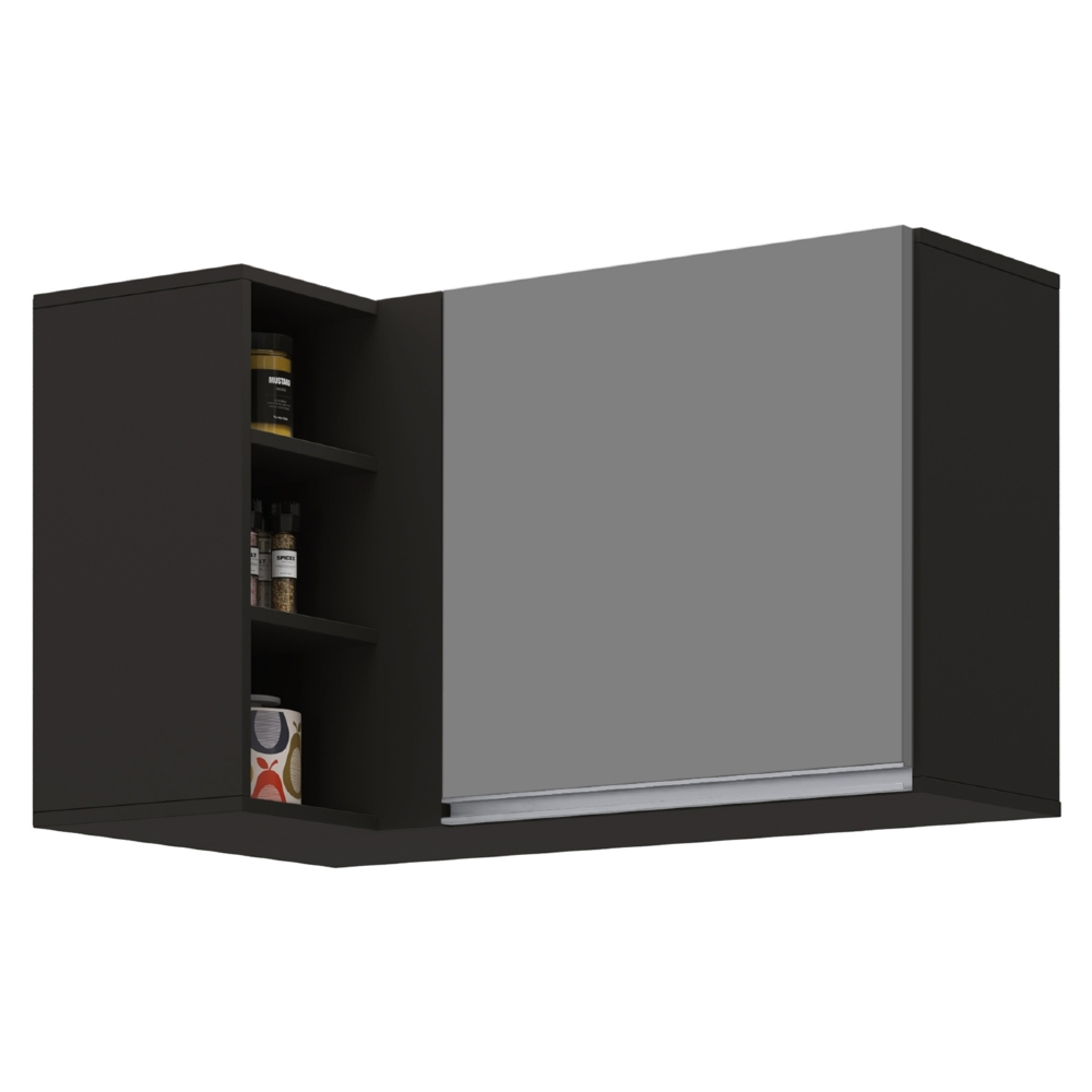 Armário Aéreo de Canto Reto Com Nicho Adega Austin Preto/Cinza - Lumil