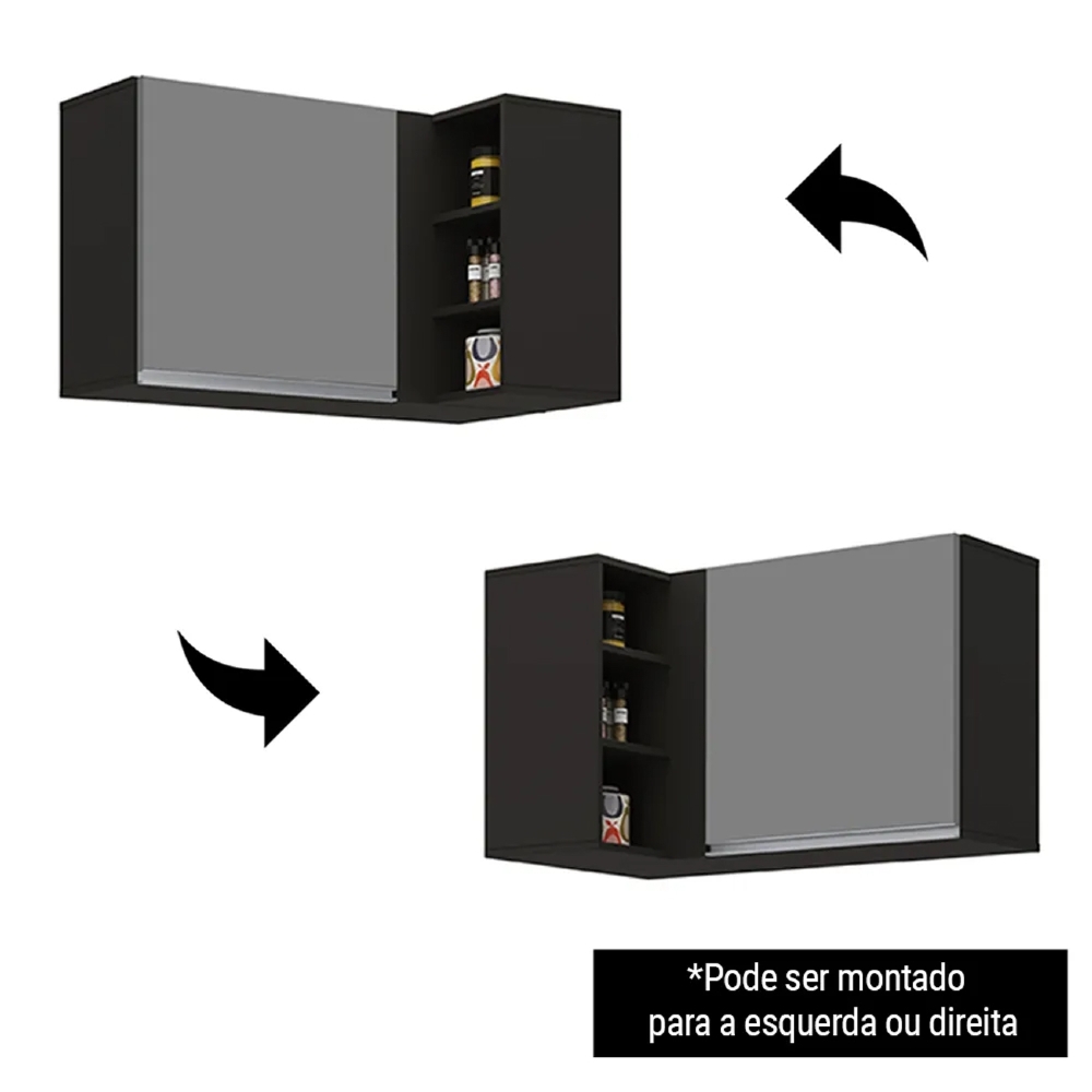 Armário Aéreo de Canto Reto Com Nicho Adega Austin Preto/Cinza - Lumil
