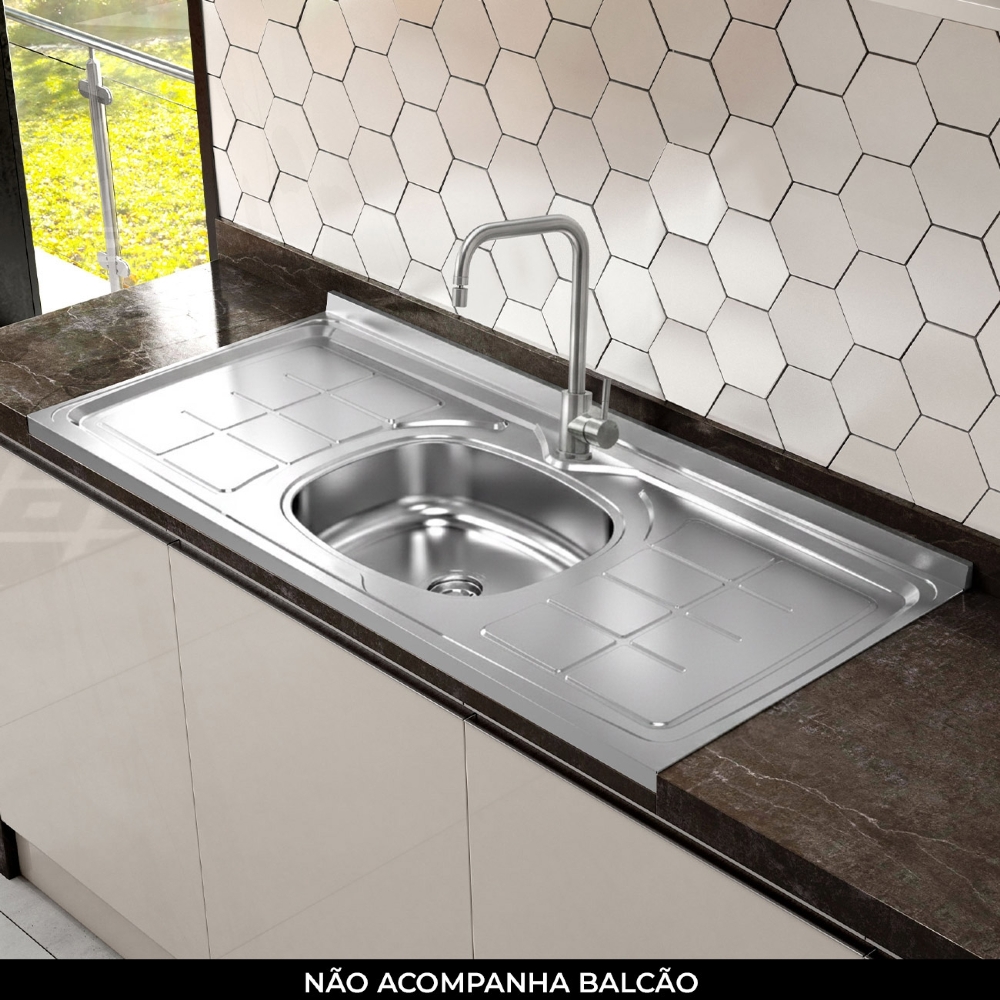 Pia de Cozinha com Cuba e Válvula Bali 120cm Aço Inox - Ghel Plus