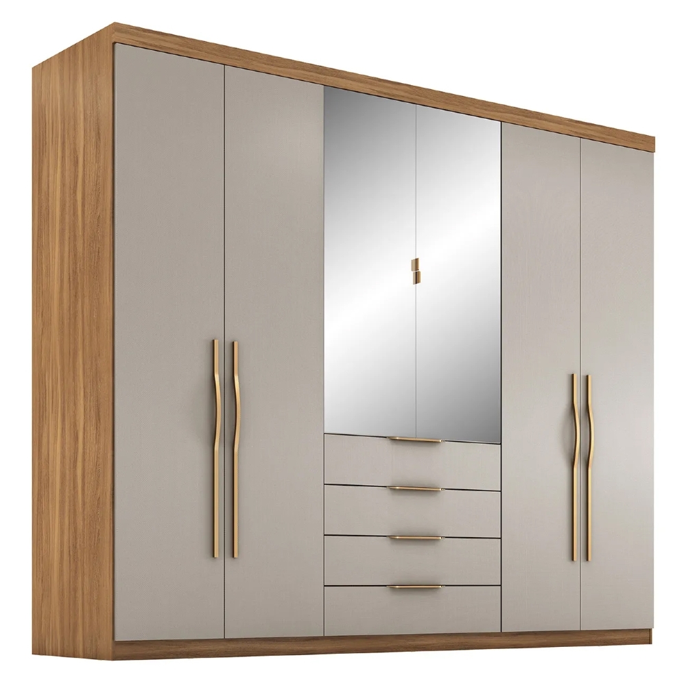 Guarda Roupa Casal 262cm Com Espelho Giard D02 Amêndola/Nude - Mpozenato