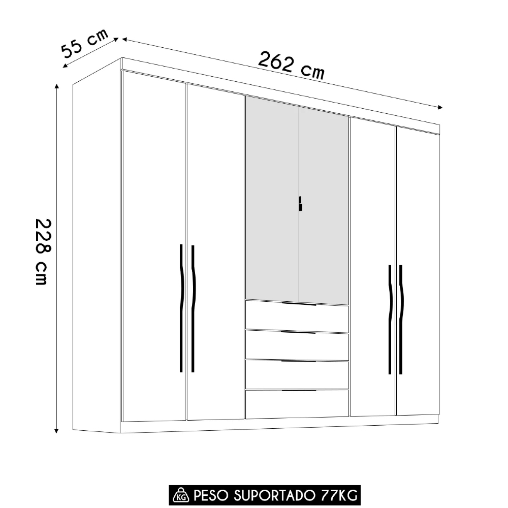 Guarda Roupa Casal 262cm Com Espelho Giard D02 Amêndola/Nude - Mpozenato