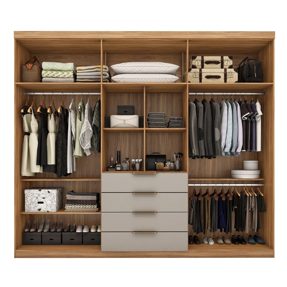 Guarda Roupa Casal 262cm Com Espelho Giard D02 Amêndola/Nude - Mpozenato