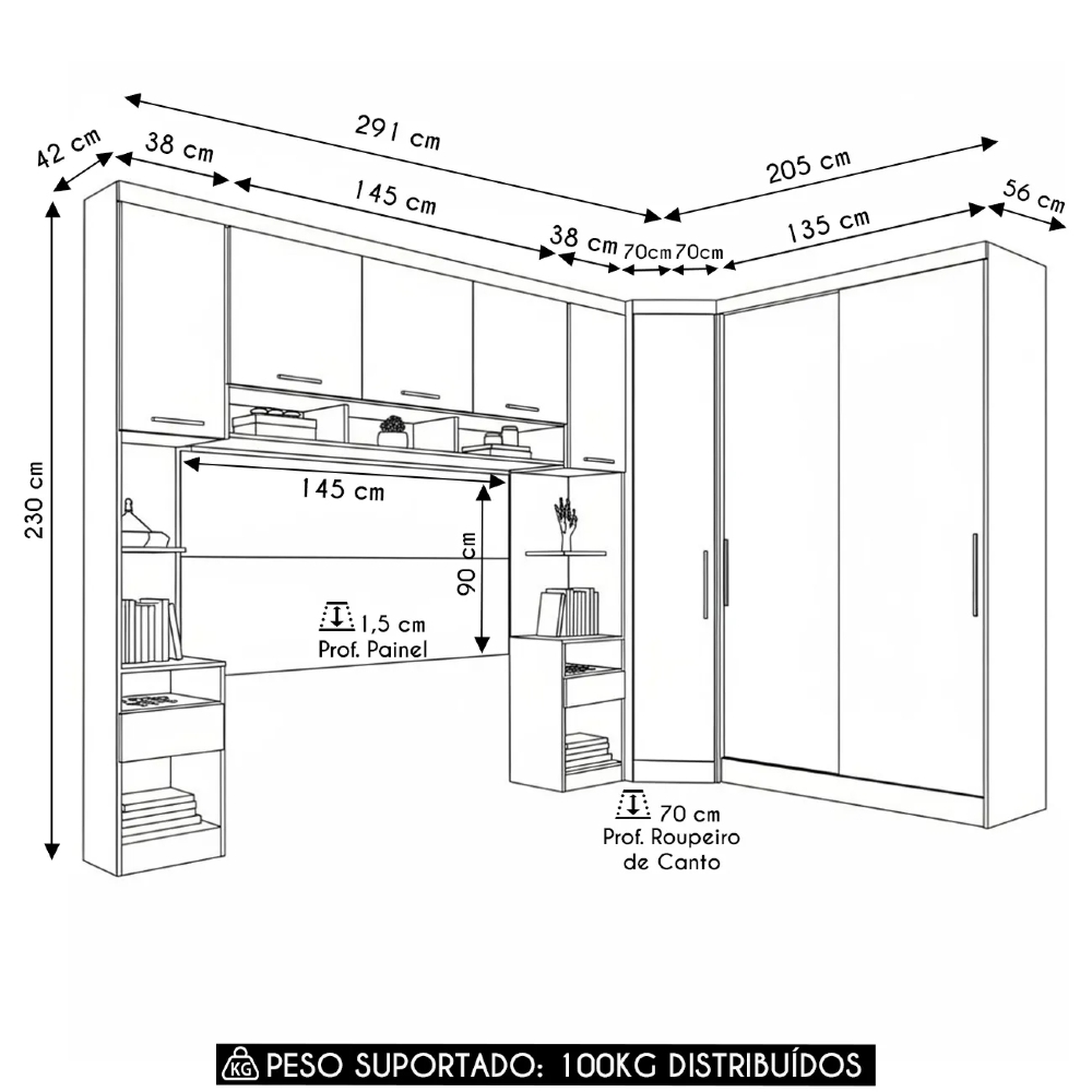 Guarda Roupa Casal Modulado CP07 Taiga Branco L01 - Mpozenato