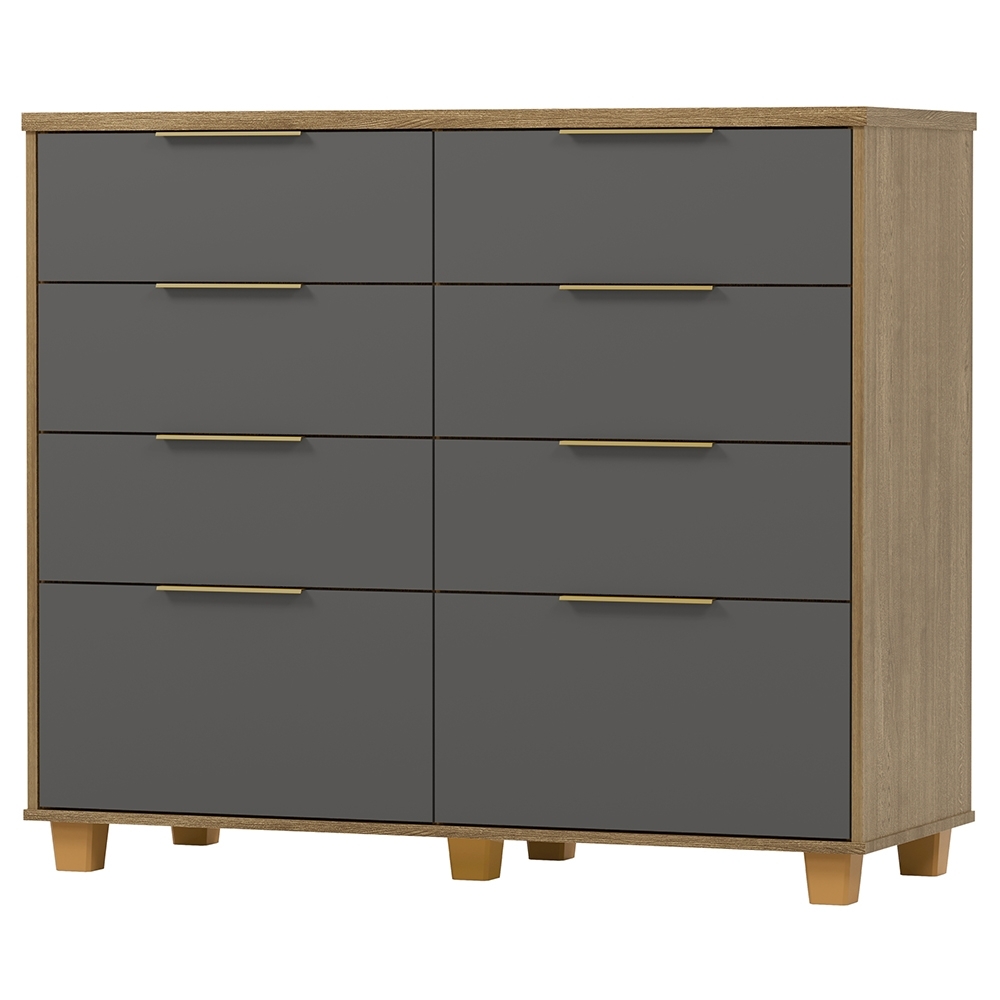 Cômoda Quarto 121cm 8 Gavetas Delmont Nature/Alasca V02 - Mpozenato