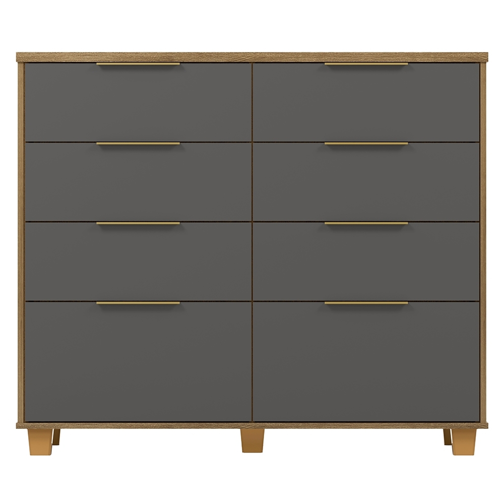 Cômoda Quarto 121cm 8 Gavetas Delmont Nature/Alasca V02 - Mpozenato