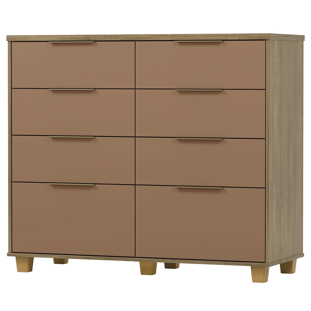 Cômoda Quarto 121cm 8 Gavetas Delmont Nature/Camarim V02 - Mpozenato
