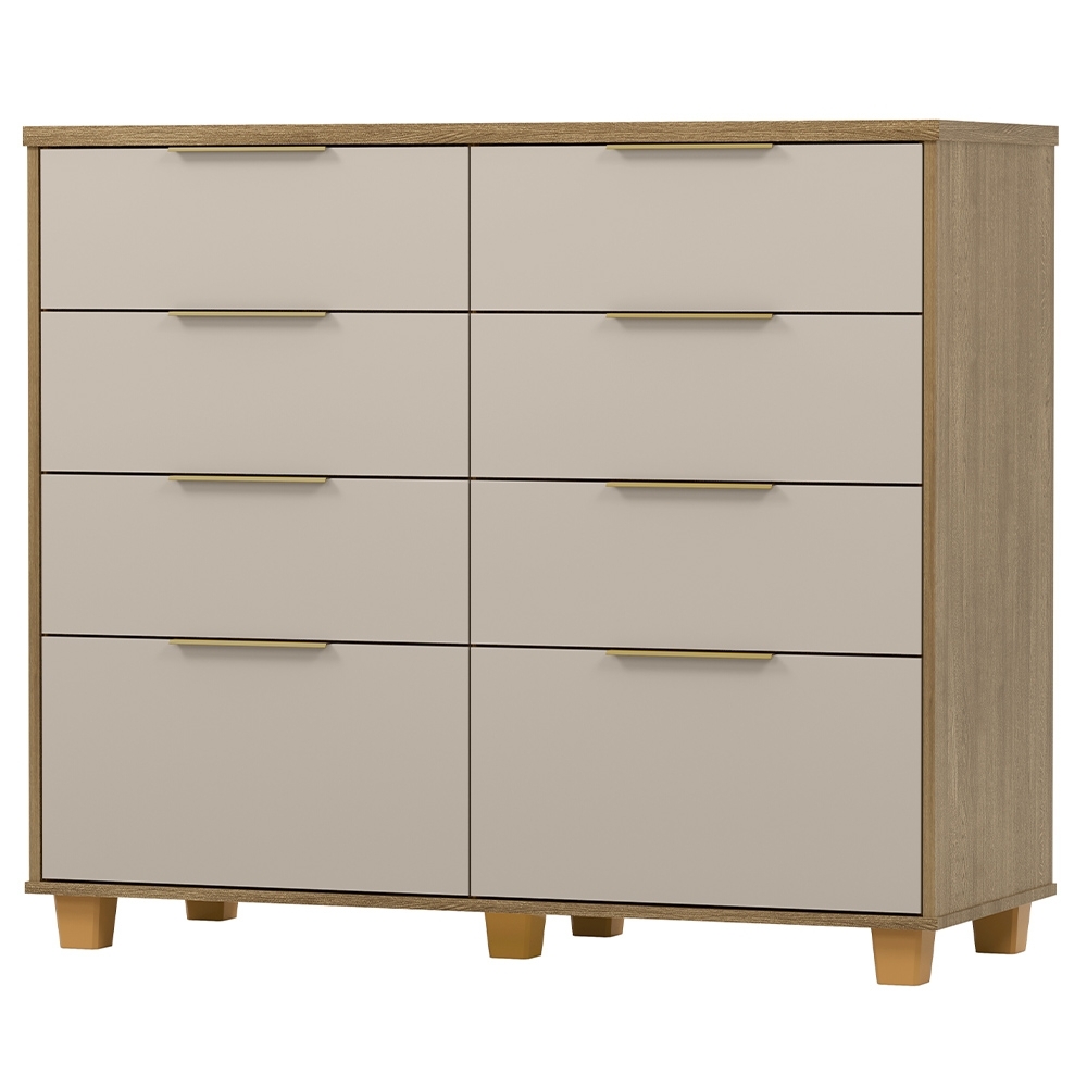 Cômoda Quarto 121cm 8 Gavetas Delmont Nature/Fendi V02 - Mpozenato