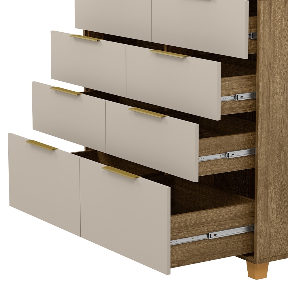 Cômoda Quarto 121cm 8 Gavetas Delmont Nature/Fendi V02 - Mpozenato