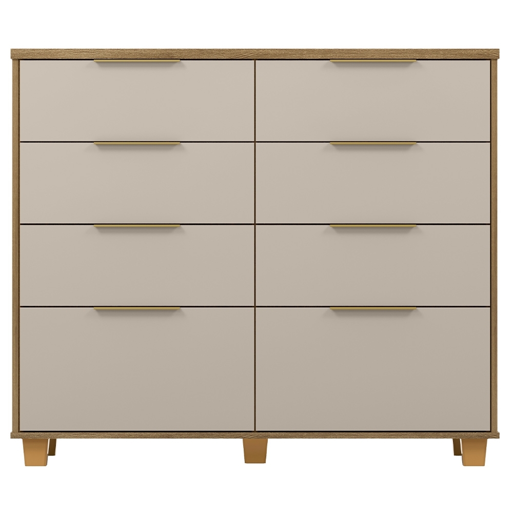 Cômoda Quarto 121cm 8 Gavetas Delmont Nature/Fendi V02 - Mpozenato