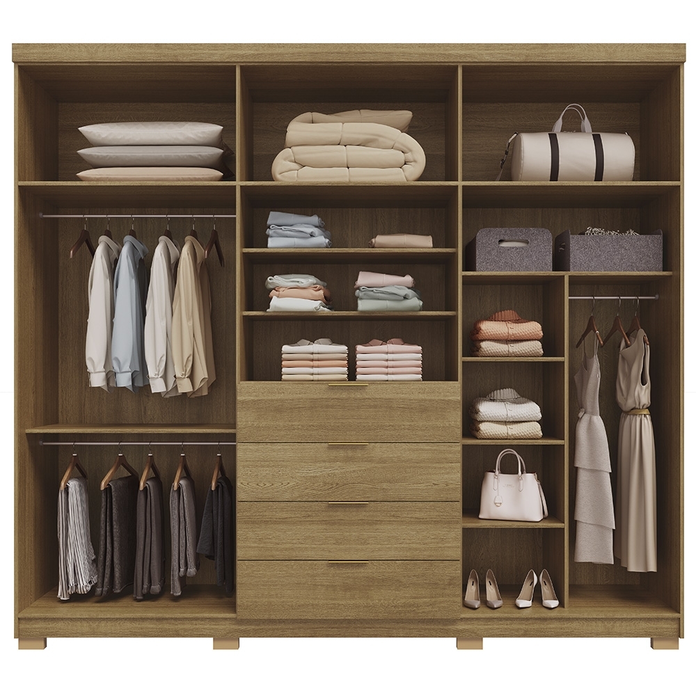 Guarda Roupa Casal 260cm Vidro Reflecta Vonn Nature/Alasca V02 - Mpozenato