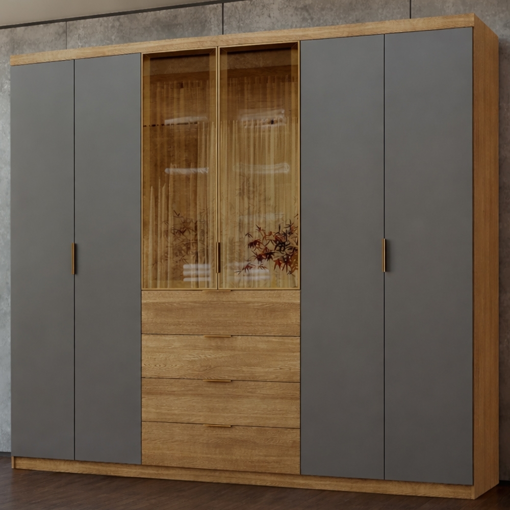 Guarda Roupa Casal 260cm Vidro Reflecta Vonn Nature/Alasca V02 - Mpozenato