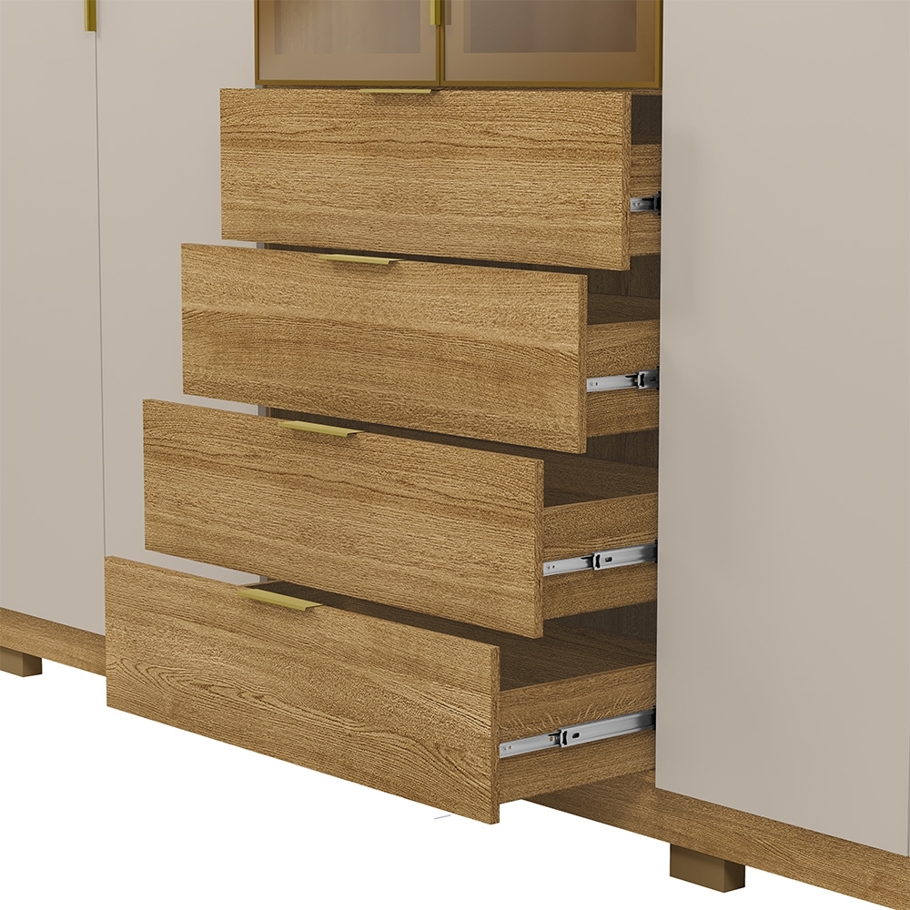 Guarda Roupa Casal 260cm Vidro Reflecta Vonn Nature/Fendi V02 - Mpozenato