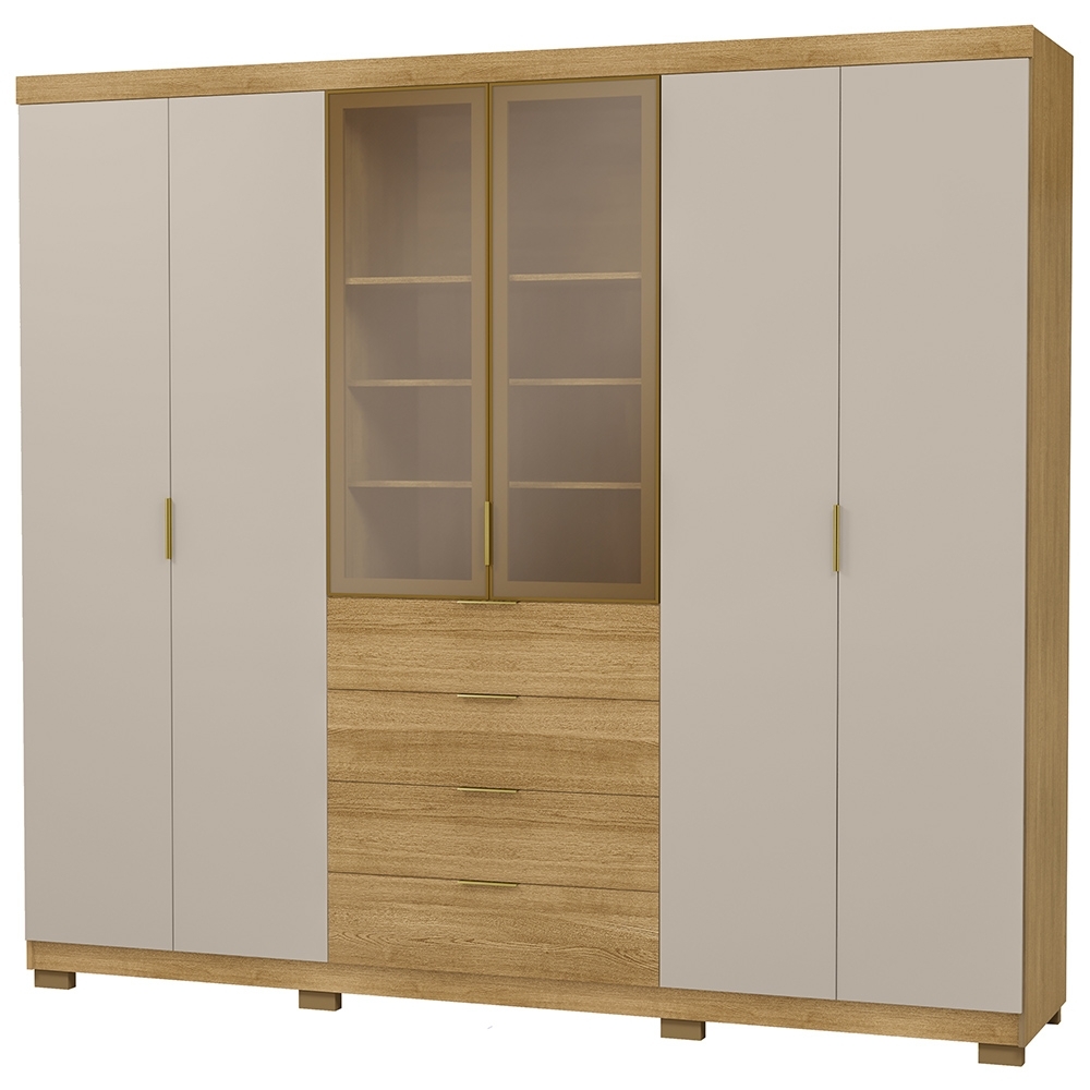 Guarda Roupa Casal 260cm Vidro Reflecta Vonn Nature/Fendi V02 - Mpozenato