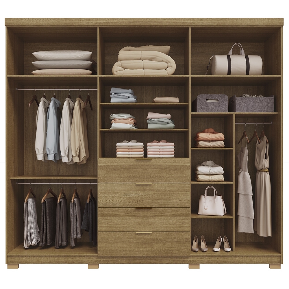 Guarda Roupa Casal 260cm Vidro Reflecta Vonn Nature/Fendi V02 - Mpozenato